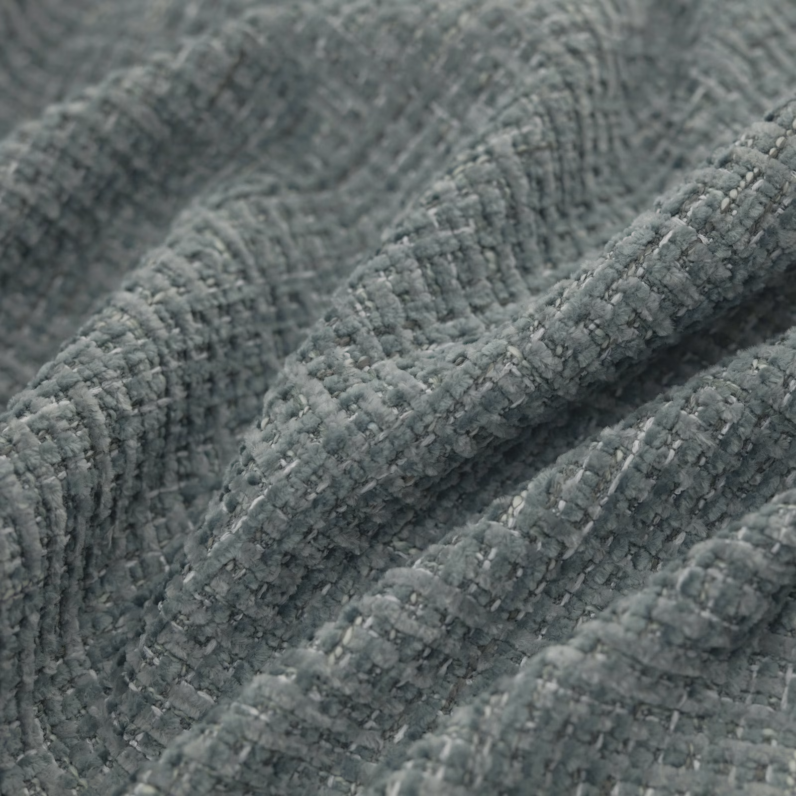 Close-up of deep blue-grey teal Gabba fabric with chunky ridged woven texture