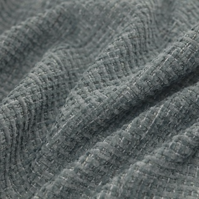 Close-up of deep blue-grey teal Gabba fabric with chunky ridged woven texture