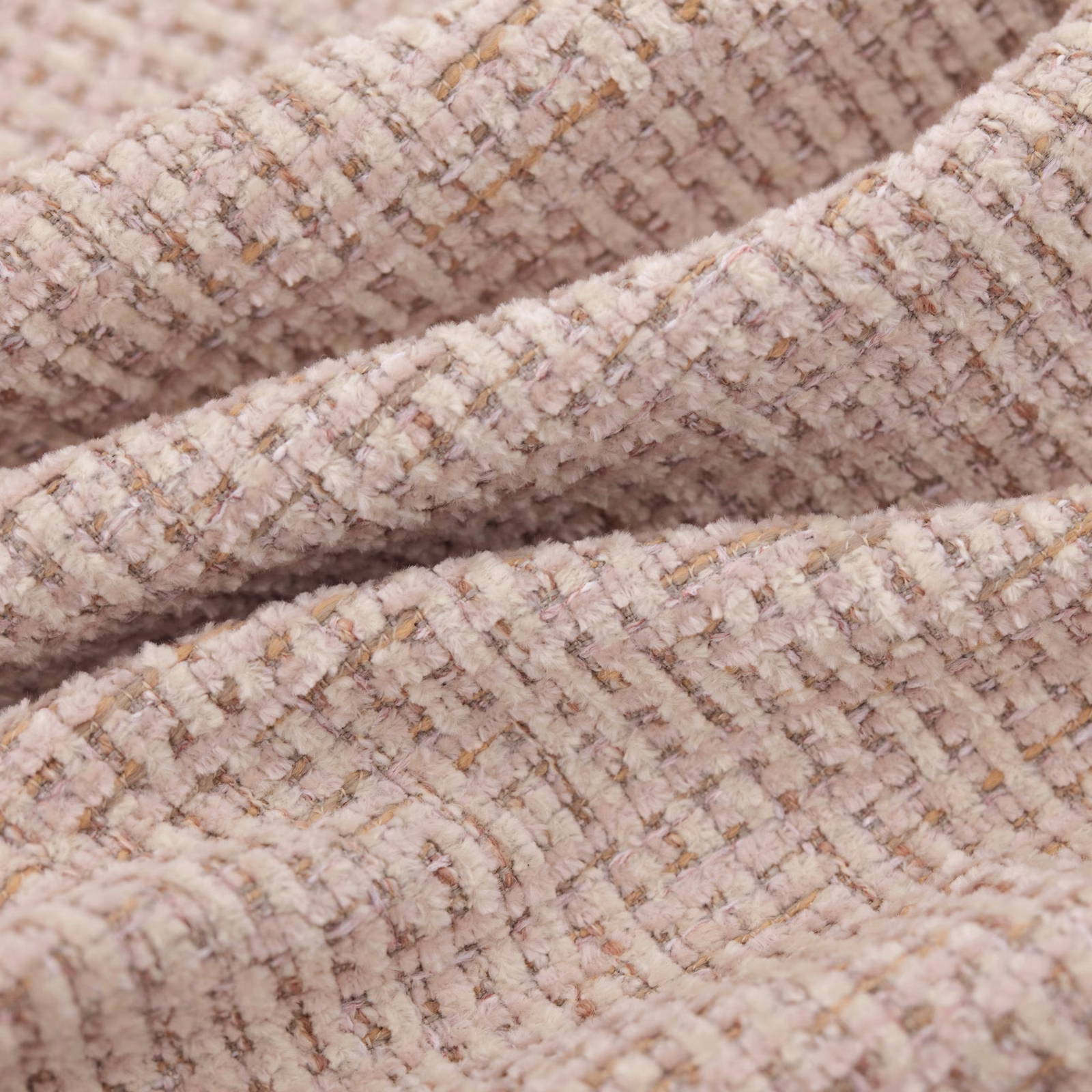 Blush pink nubby weave with taupe flecks and raised textured ridges