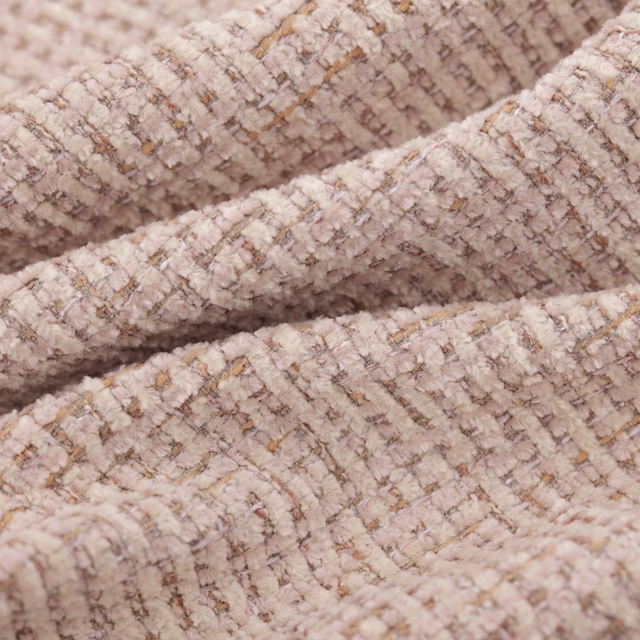 Blush pink nubby weave with taupe flecks and raised textured ridges