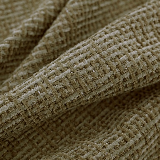 Muted olive moss fabric with raised nubby ridges and a chunky woven grid texture