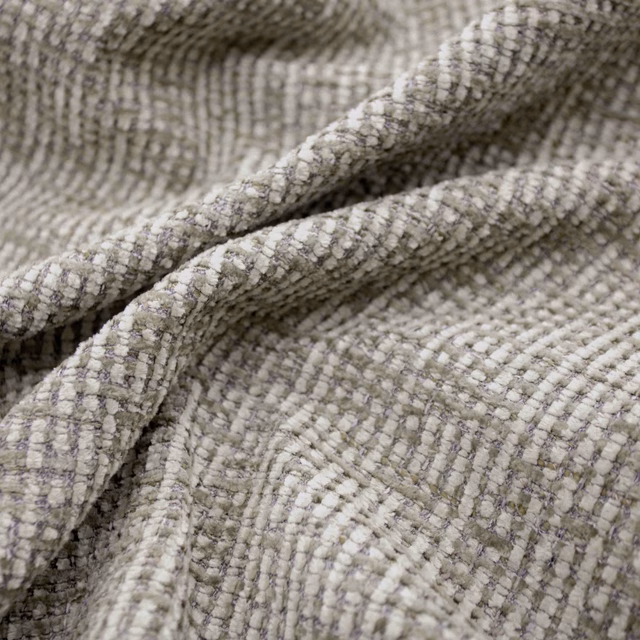 Warm taupe-grey Gabba textile with a small raised check weave in folded close-up.