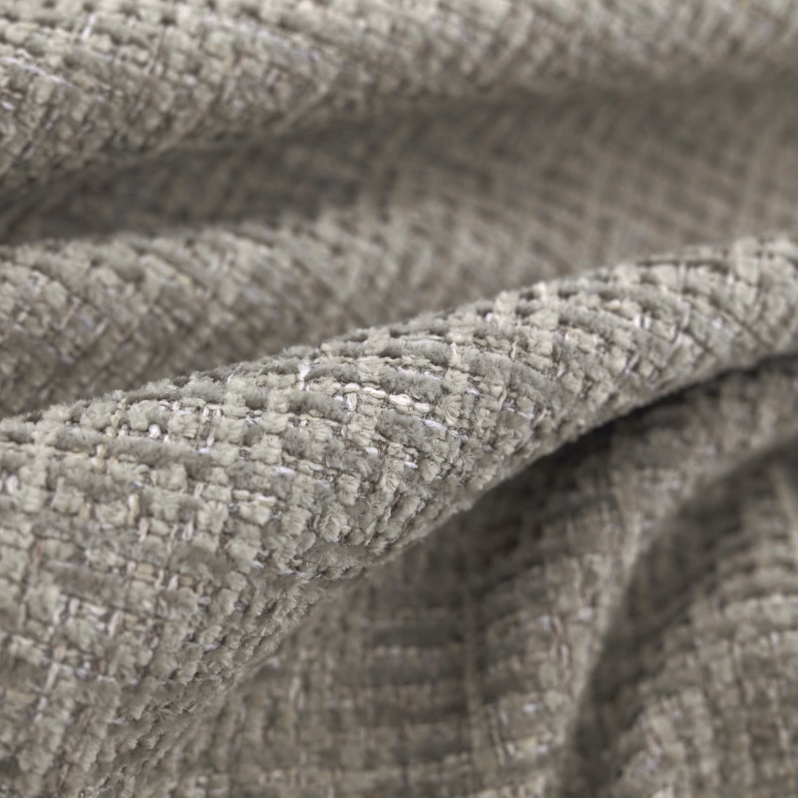 Silver-grey Gabba fabric with chunky nubby weave and softly mottled texture