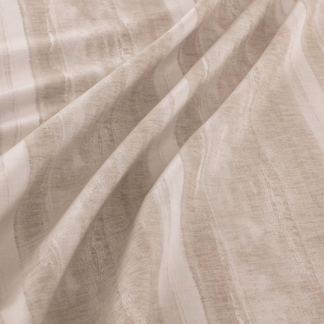 Pale platinum grey fabric with broad tonal striations and softly textured woven surface