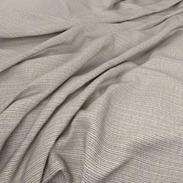 Pale greige woven fabric with fine rippled lines and softly folded texture