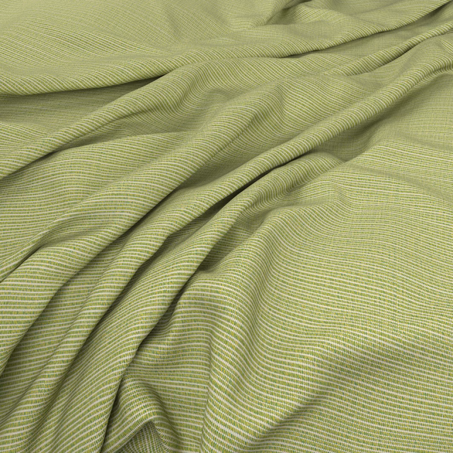 Gathered muted wasabi-green fabric with fine horizontal ribbed texture and soft folds