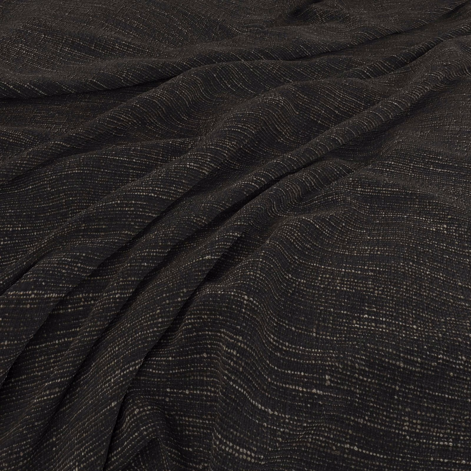 Ebony-black woven fabric with fine wavering lines across softly folded cloth