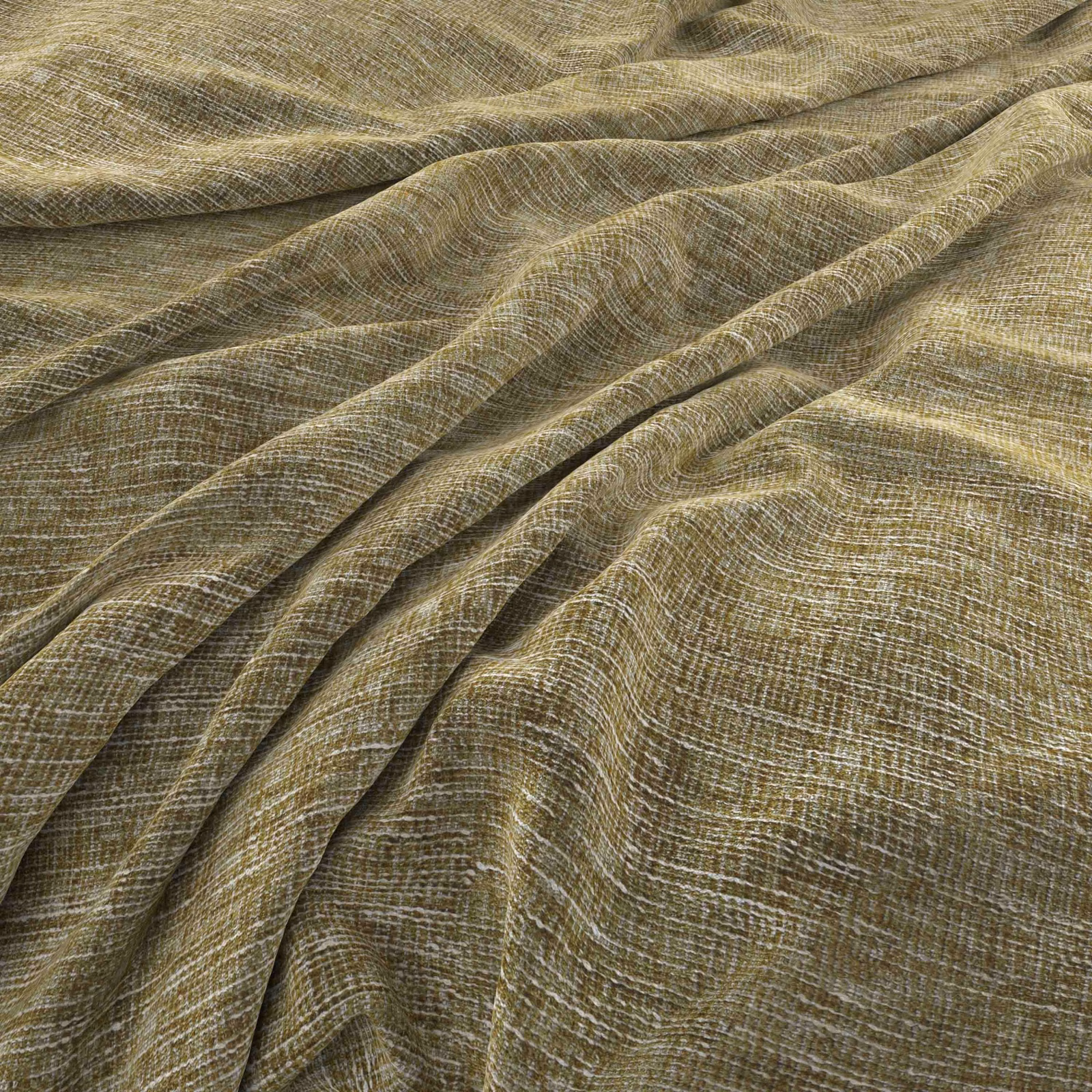 Moss olive woven fabric with fine crosshatch texture falling in soft folds