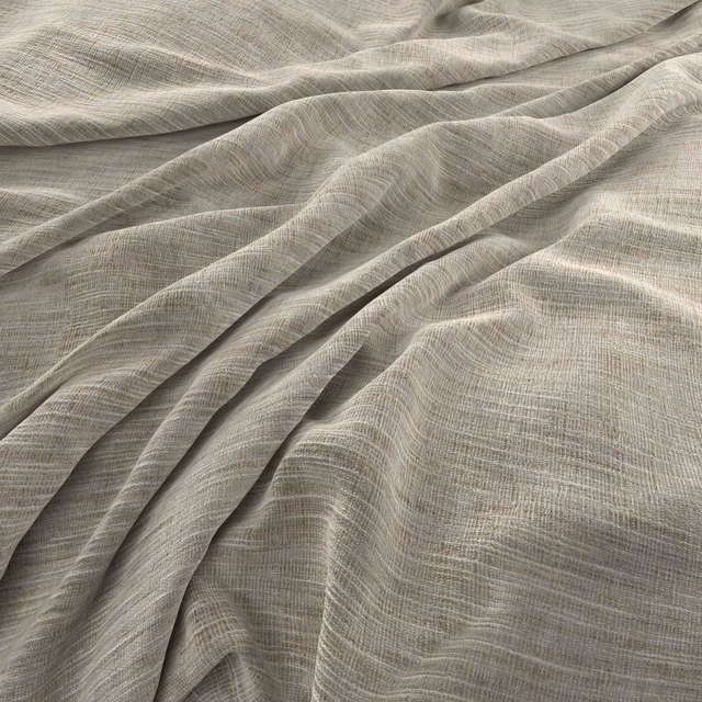 Soft greige textile with fine crosshatched slubs gathered into fluid diagonal folds