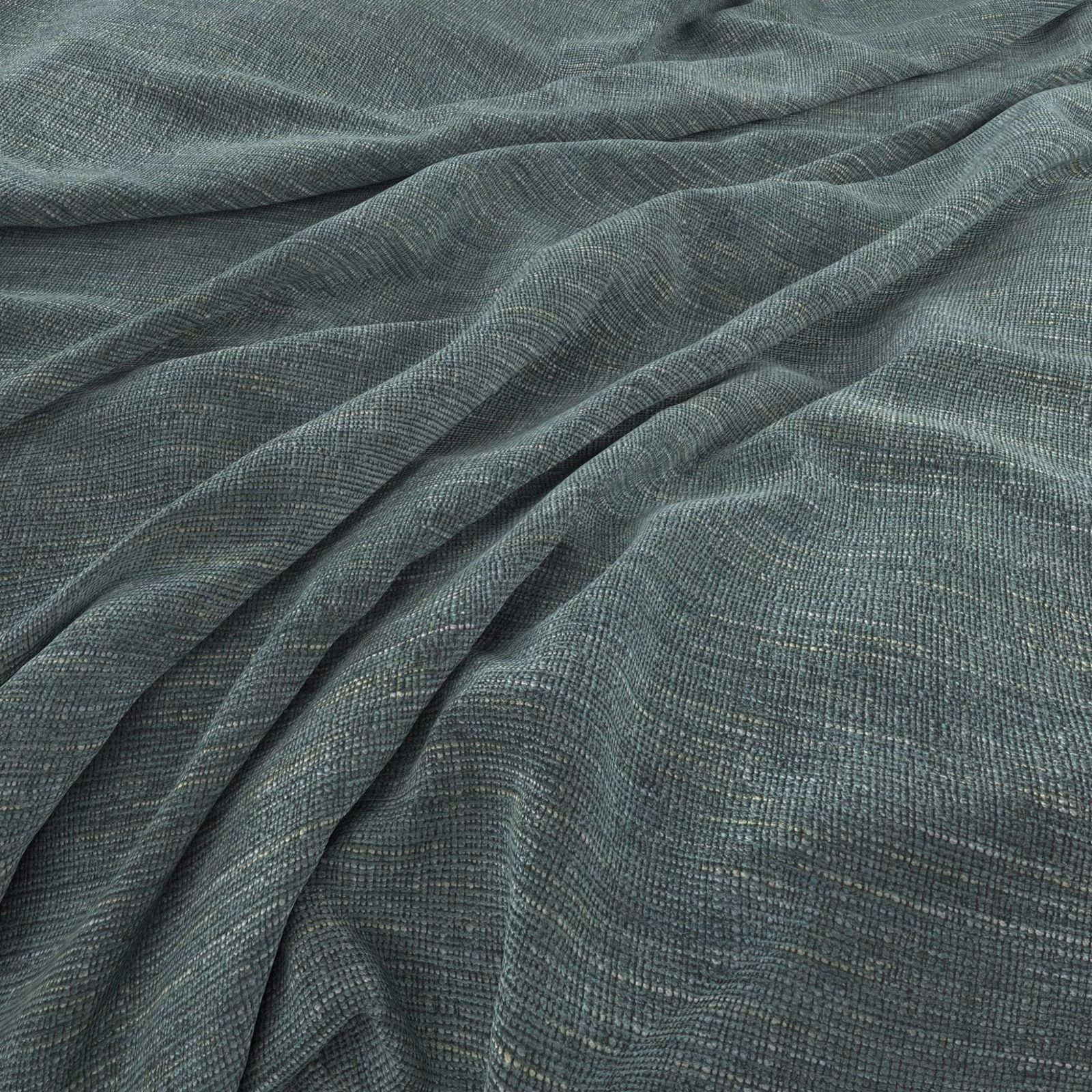 Muted blue-teal woven cloth draped in soft folds with fine crosshatch texture