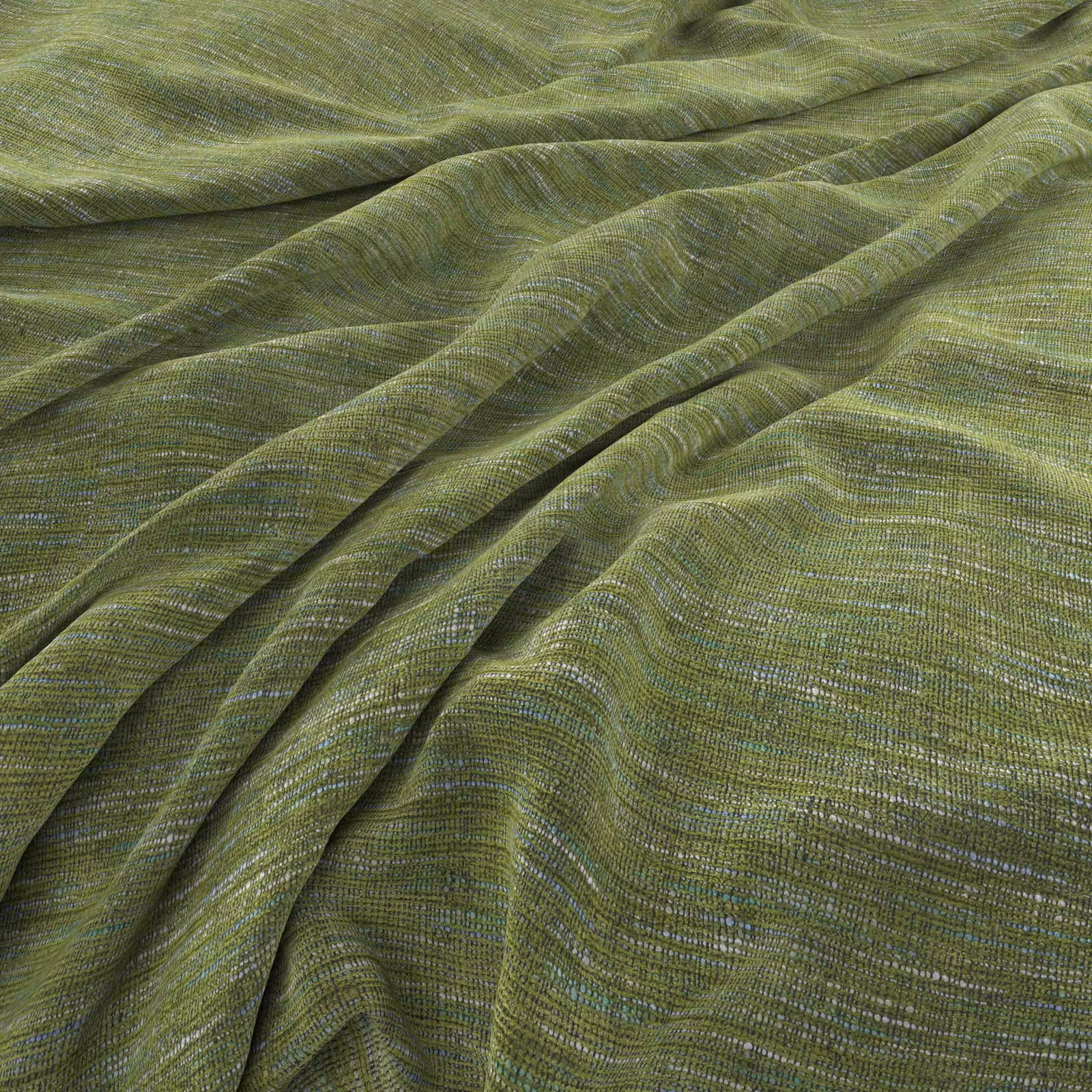 Muted olive-green woven fabric with fine striations and fluid, rippling folds