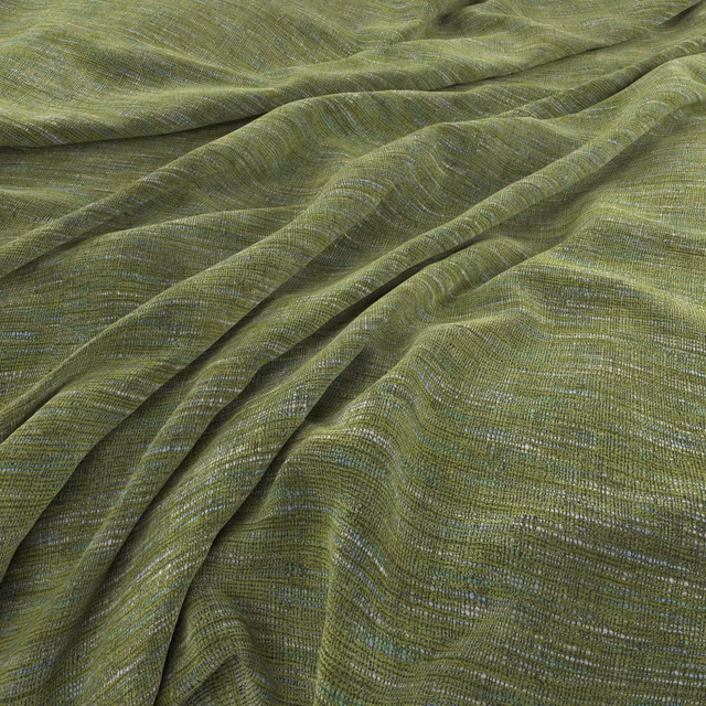 Muted olive-green woven fabric with fine striations and fluid, rippling folds