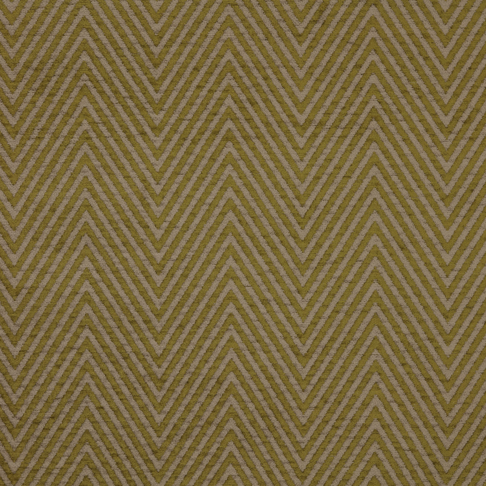 Muted citrus yellow chevron fabric with taupe ground and fine woven texture