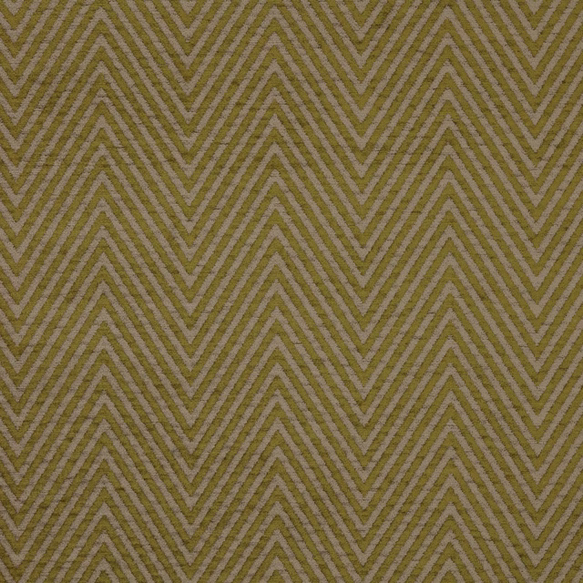 Muted citrus yellow chevron fabric with taupe ground and fine woven texture