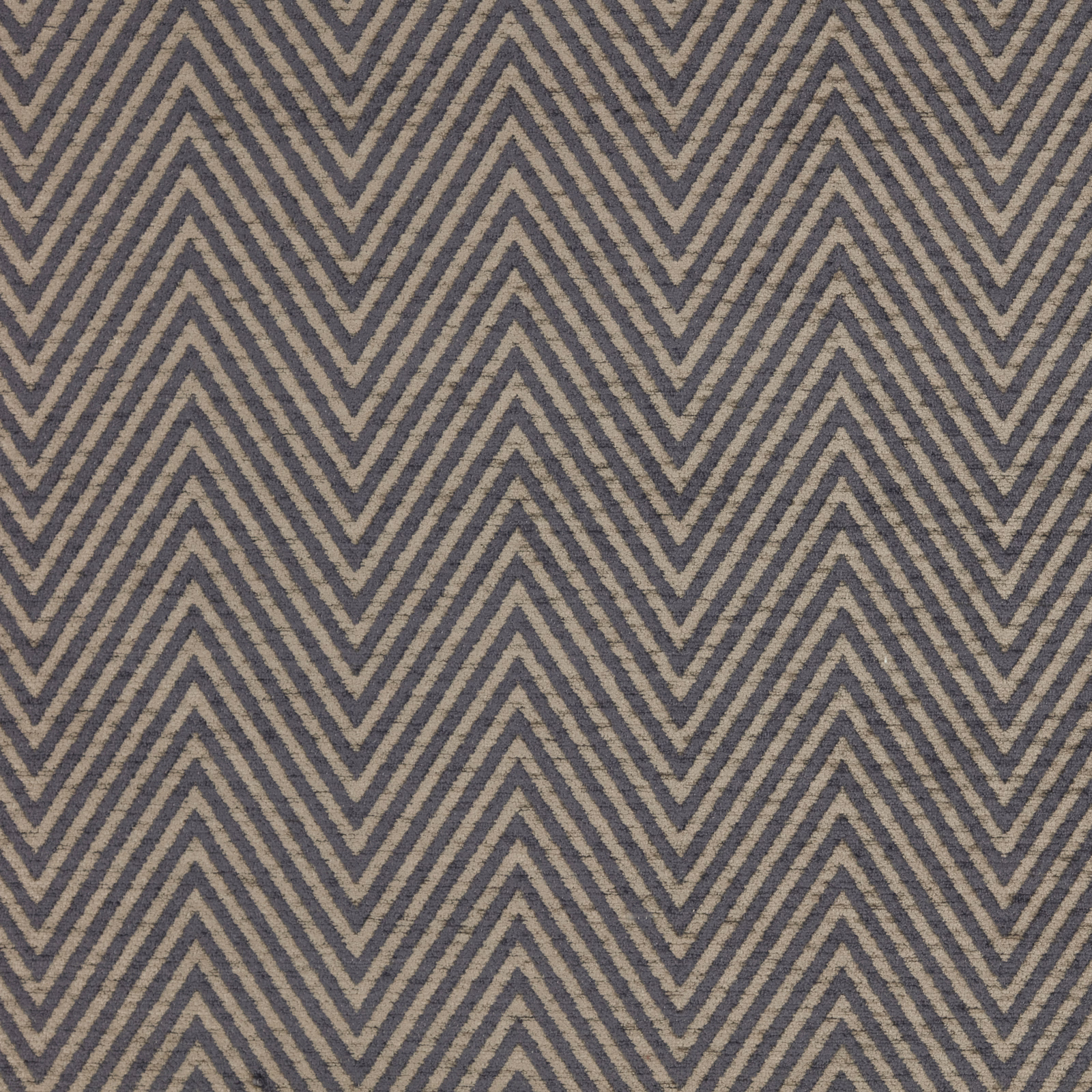 Slate grey and oatmeal chevron upholstery fabric with a tight woven texture
