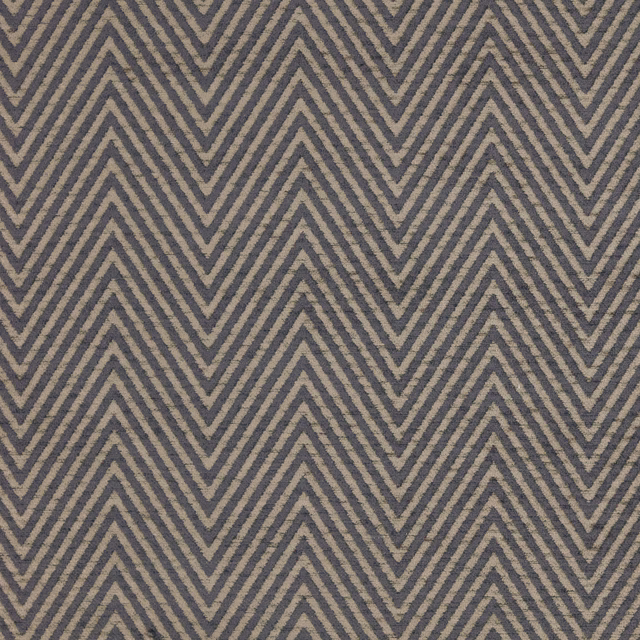 Slate grey and oatmeal chevron upholstery fabric with a tight woven texture