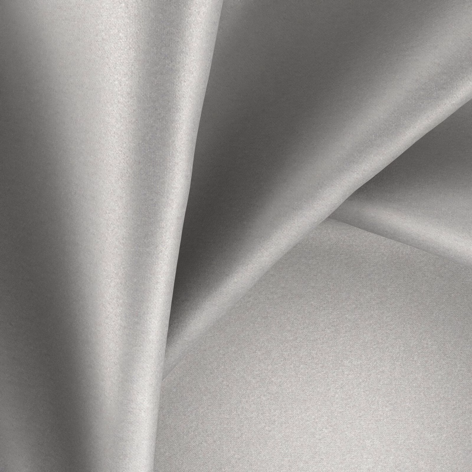 Cool silver-grey glossy fabric folded to show smooth sheen and fluid drape