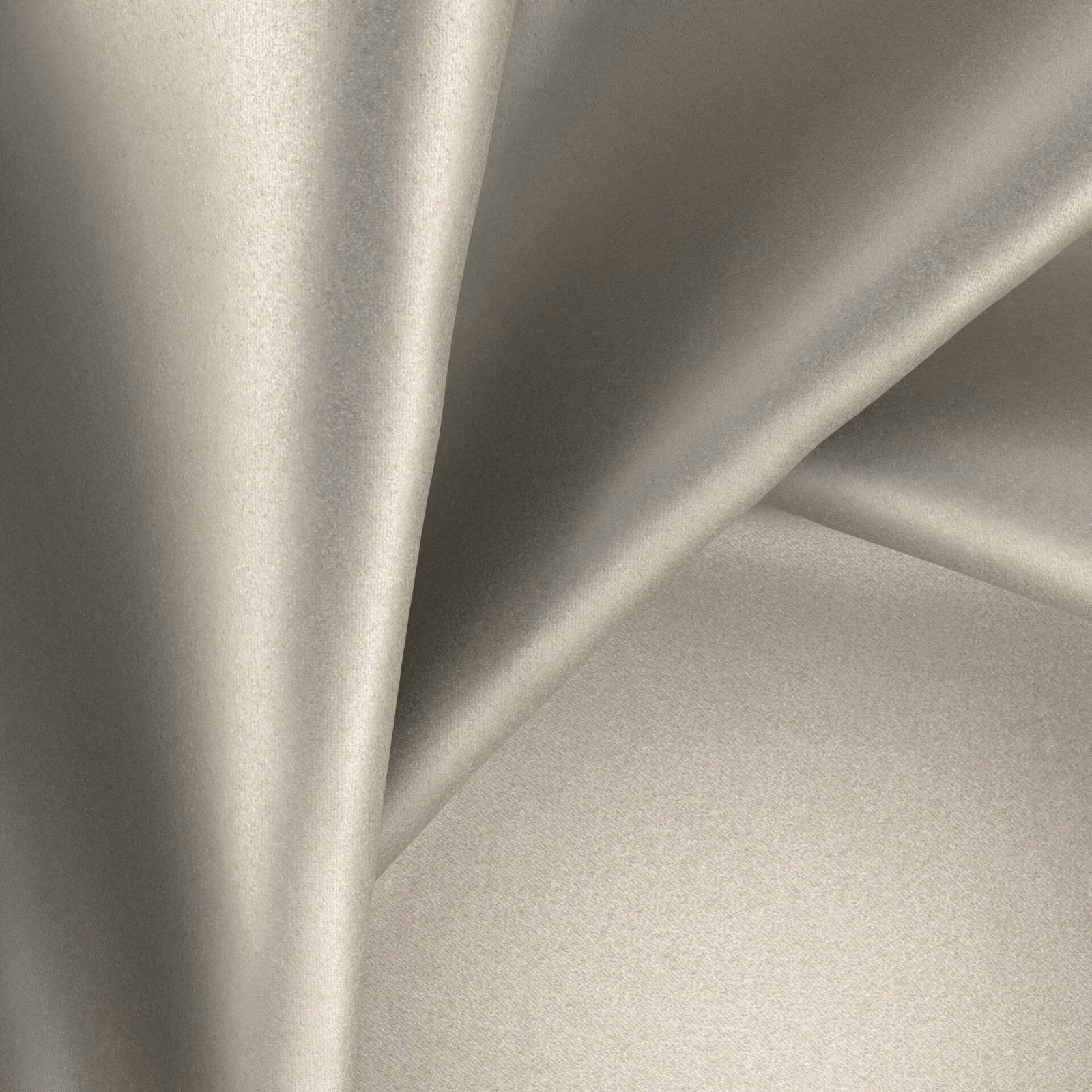Mushroom taupe Glossy Fossilite fabric folded to show a soft lustrous sheen