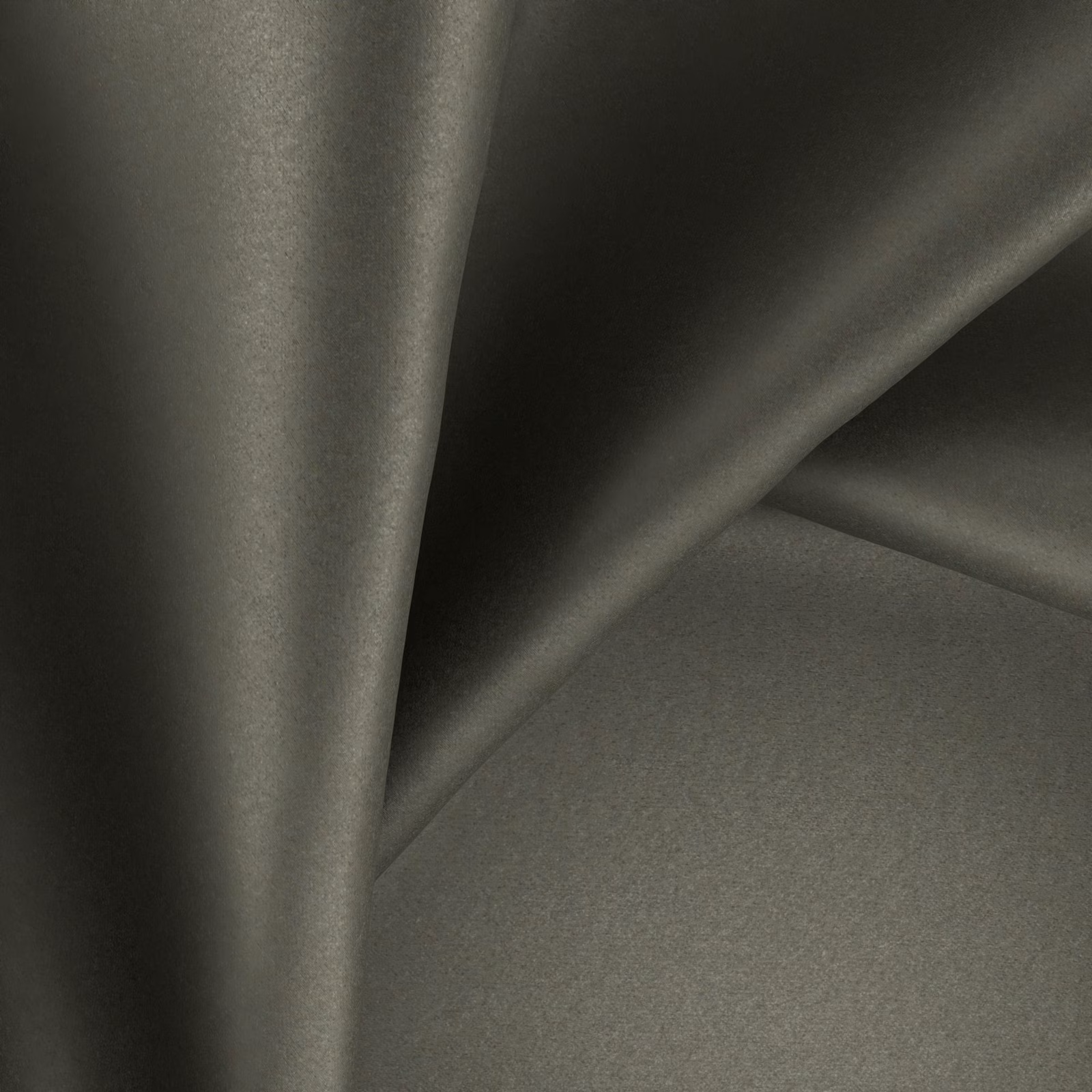 Dark olive-grey glossy textile forming soft folds with a muted reflective sheen