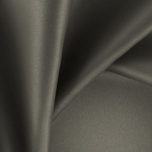 Dark olive-grey glossy textile forming soft folds with a muted reflective sheen