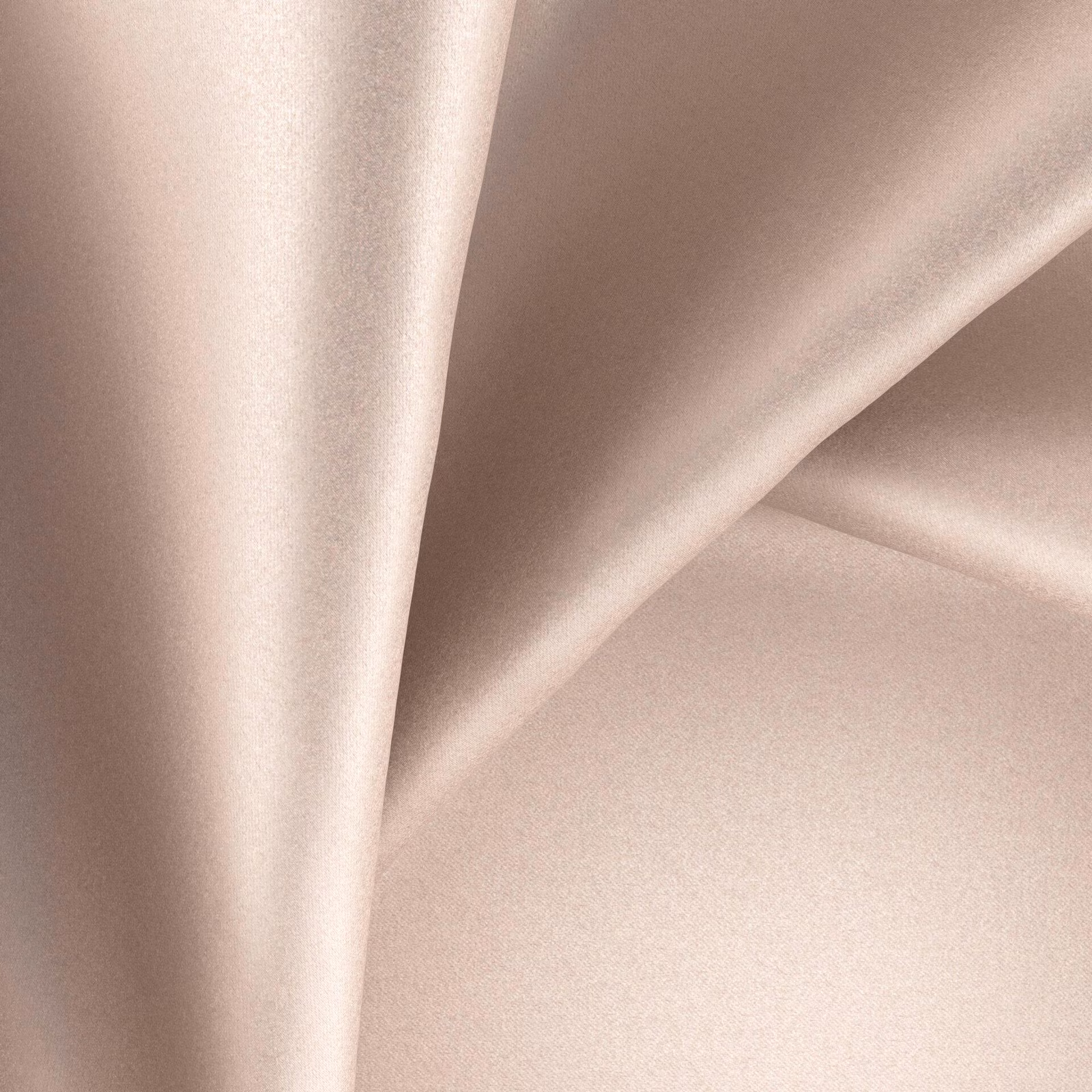 Pale blush-nude glossy textile draped in smooth, softly reflective folds