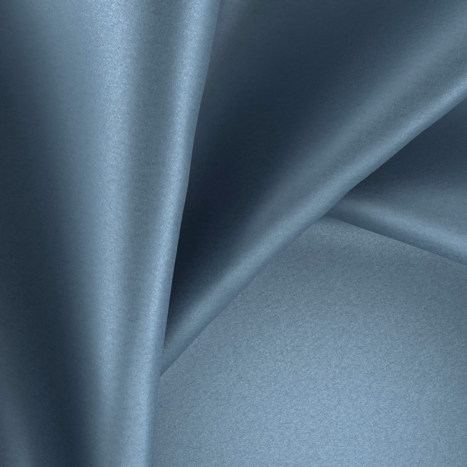 Cool slate blue-grey glossy fabric falling in softly reflective fluid folds
