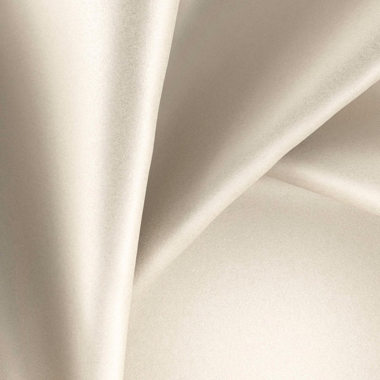 Warm ivory glossy textile with soft satin sheen and sculptural flowing folds