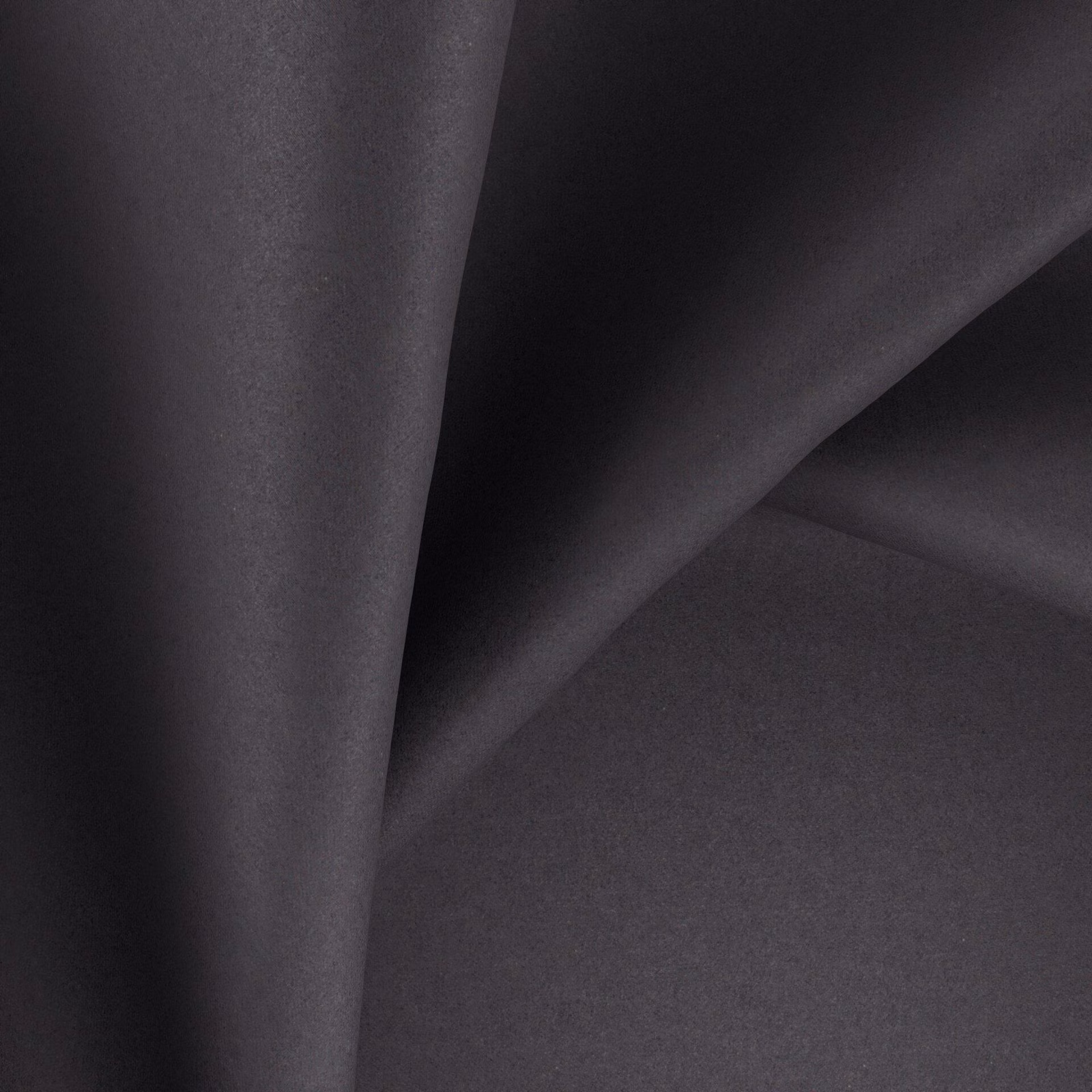 Dark charcoal-plum fabric with a smooth face and softly reflective folds