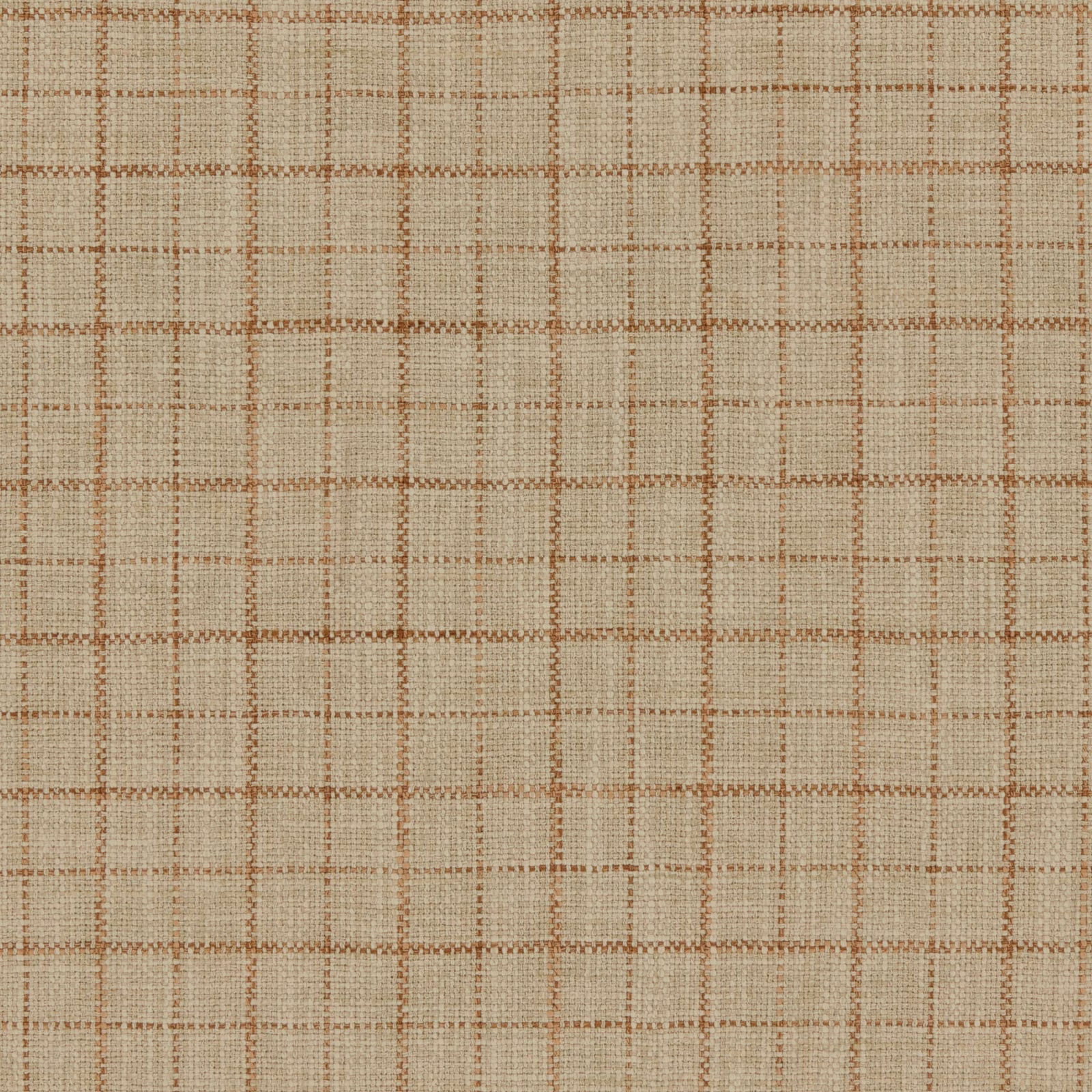 Warm beige woven fabric with fine terracotta lines forming a softly textured check