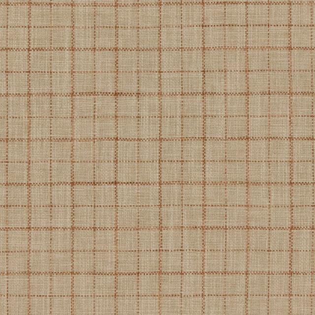 Warm beige woven fabric with fine terracotta lines forming a softly textured check