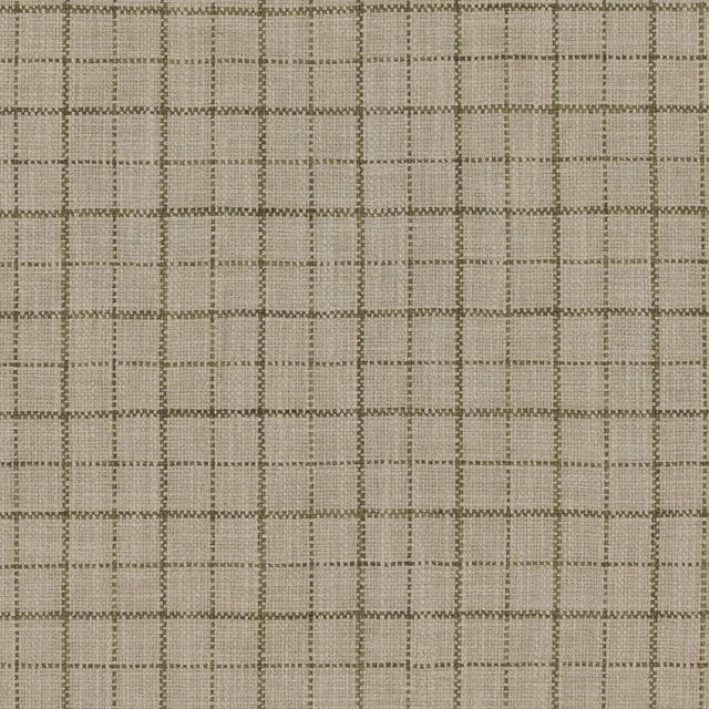 Muted lichen-green checked weave with fine olive-grey lines and linen-like texture
