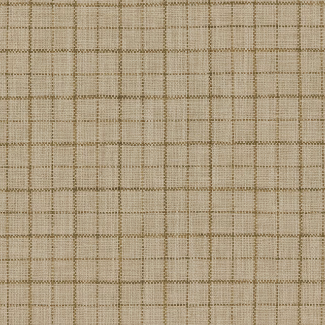 Muted ochre and beige woven check with fine crosshatched texture