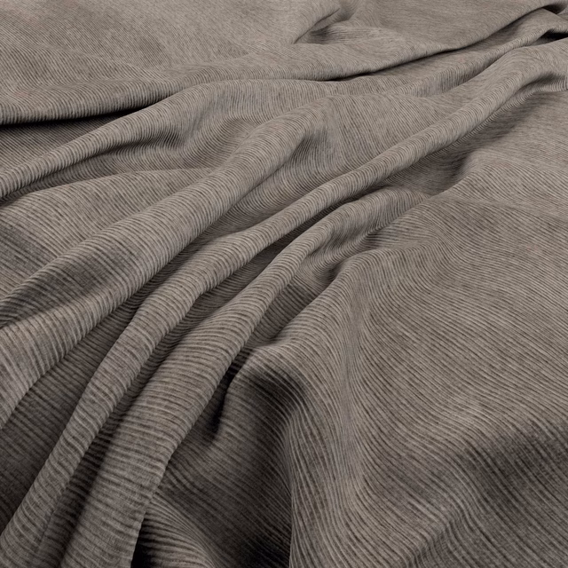 Warm taupe-brown fabric with fine ribbed lines falling into soft folds