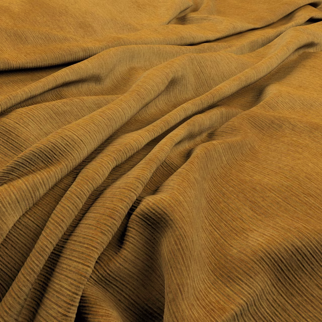 Warm turmeric fabric with fine ripples and deep folded bronze shadows