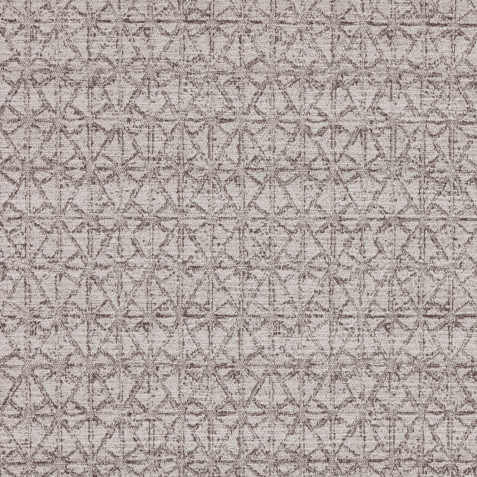 Taupe-grey geometric upholstery fabric with a softly distressed woven texture