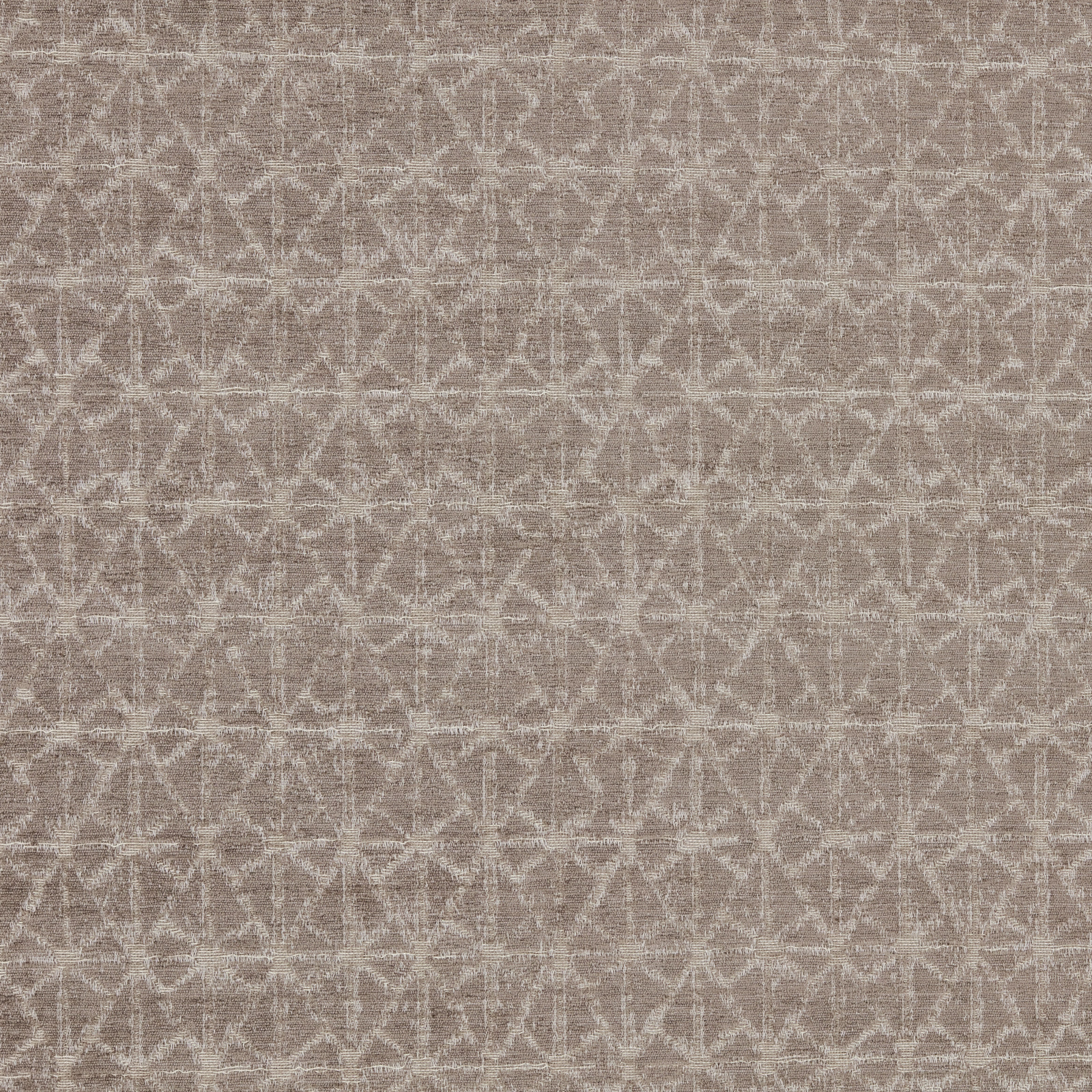 Warm taupe geometric upholstery swatch with a soft textured weave