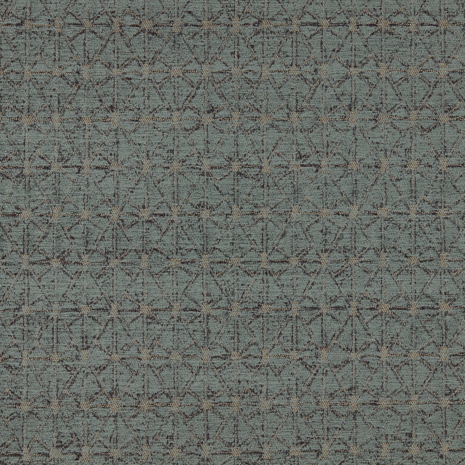 Muted grey-teal geometric upholstery fabric with fine dark linear pattern