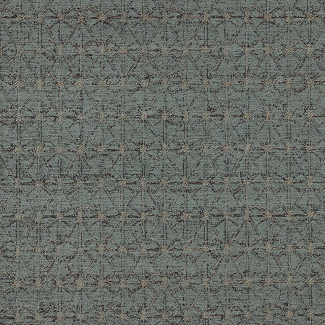 Muted grey-teal geometric upholstery fabric with fine dark linear pattern