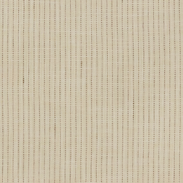 Pale oatmeal woven fabric with fine broken taupe vertical stripes and subtle slub texture