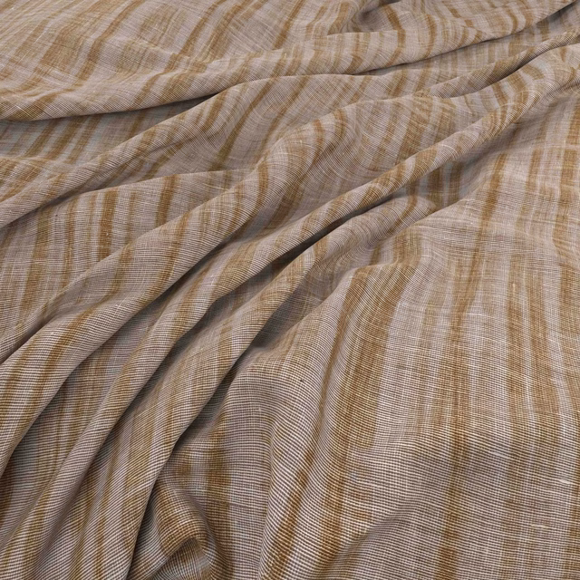 Warm bamboo beige fabric with fine vertical striations and fluid folds