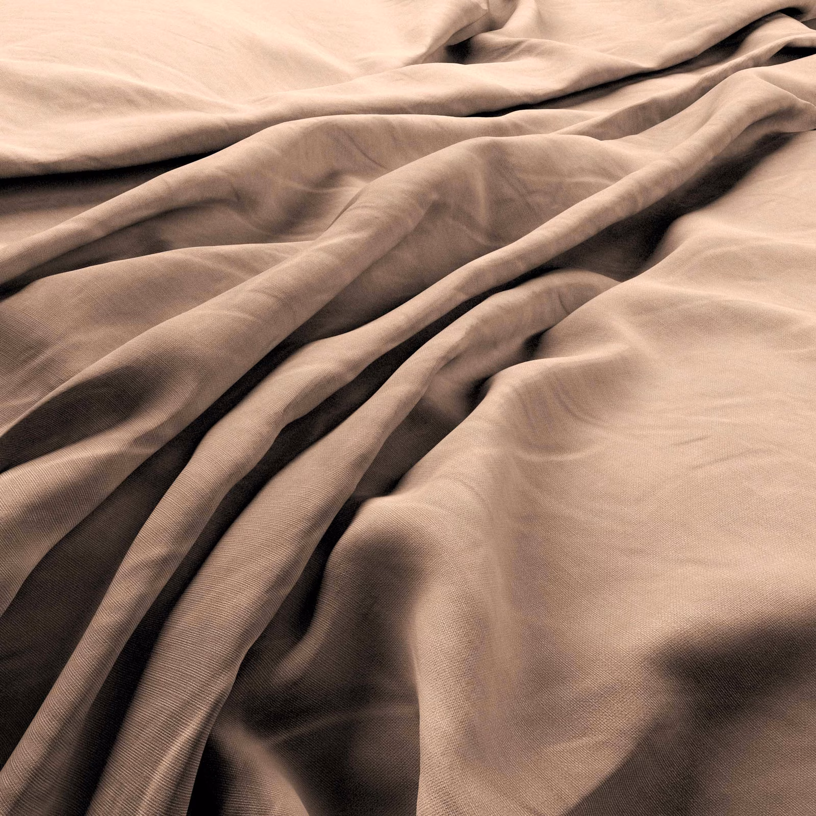 Muted blush heavy-linen cloth gathered into soft folds with fine woven texture