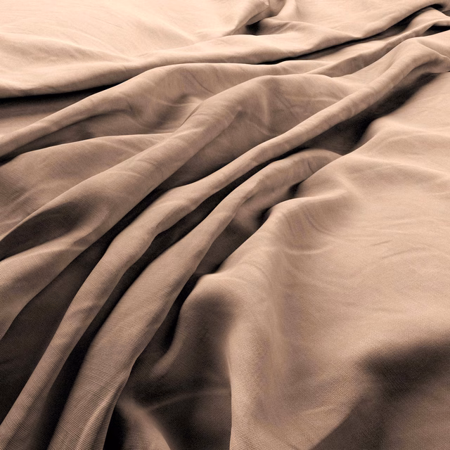 Muted blush heavy-linen cloth gathered into soft folds with fine woven texture