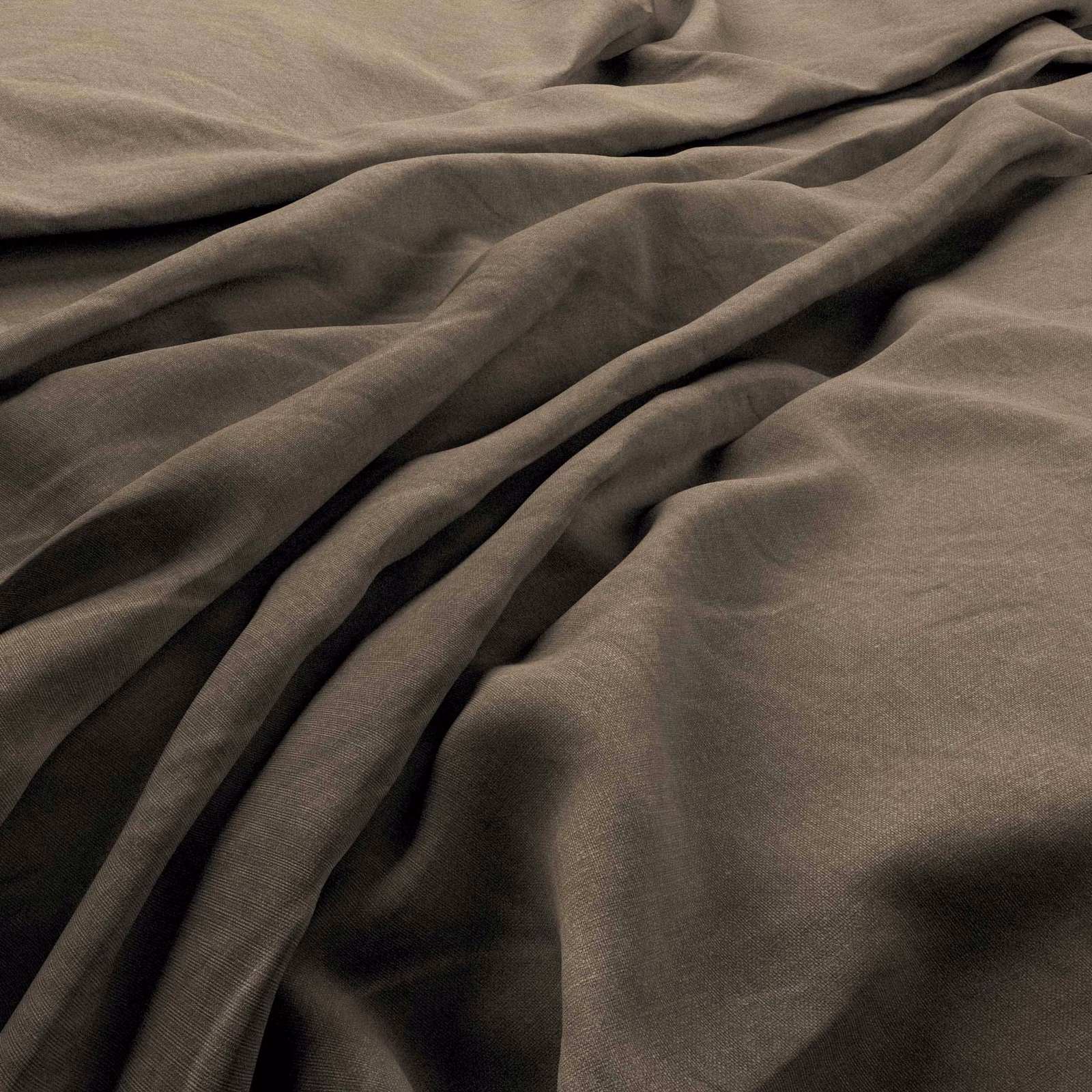 Warm taupe-brown Heavy-Linen fabric gathered into softly textured flowing folds
