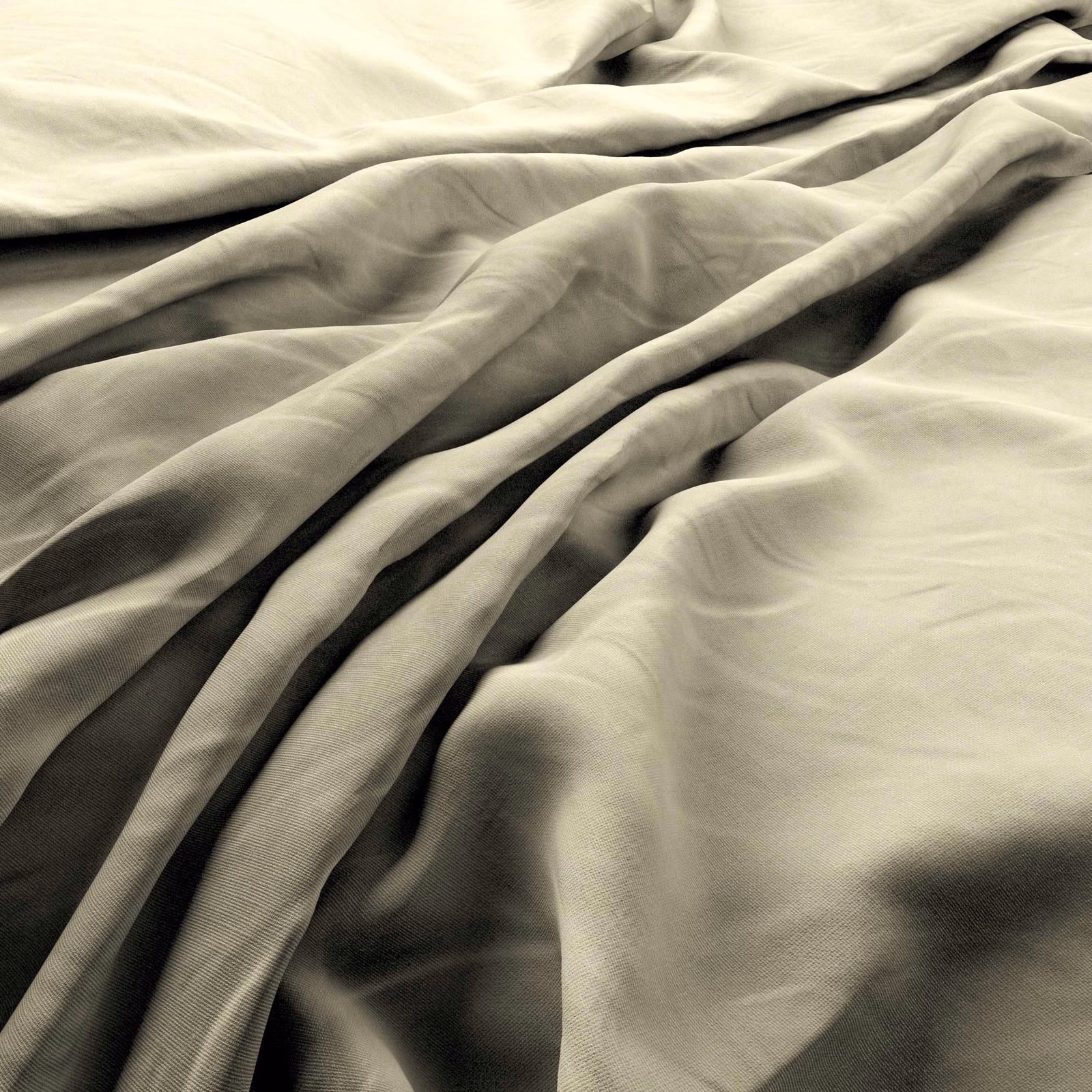 Warm ivory fabric with fine ribbed weave in deep sculptural folds
