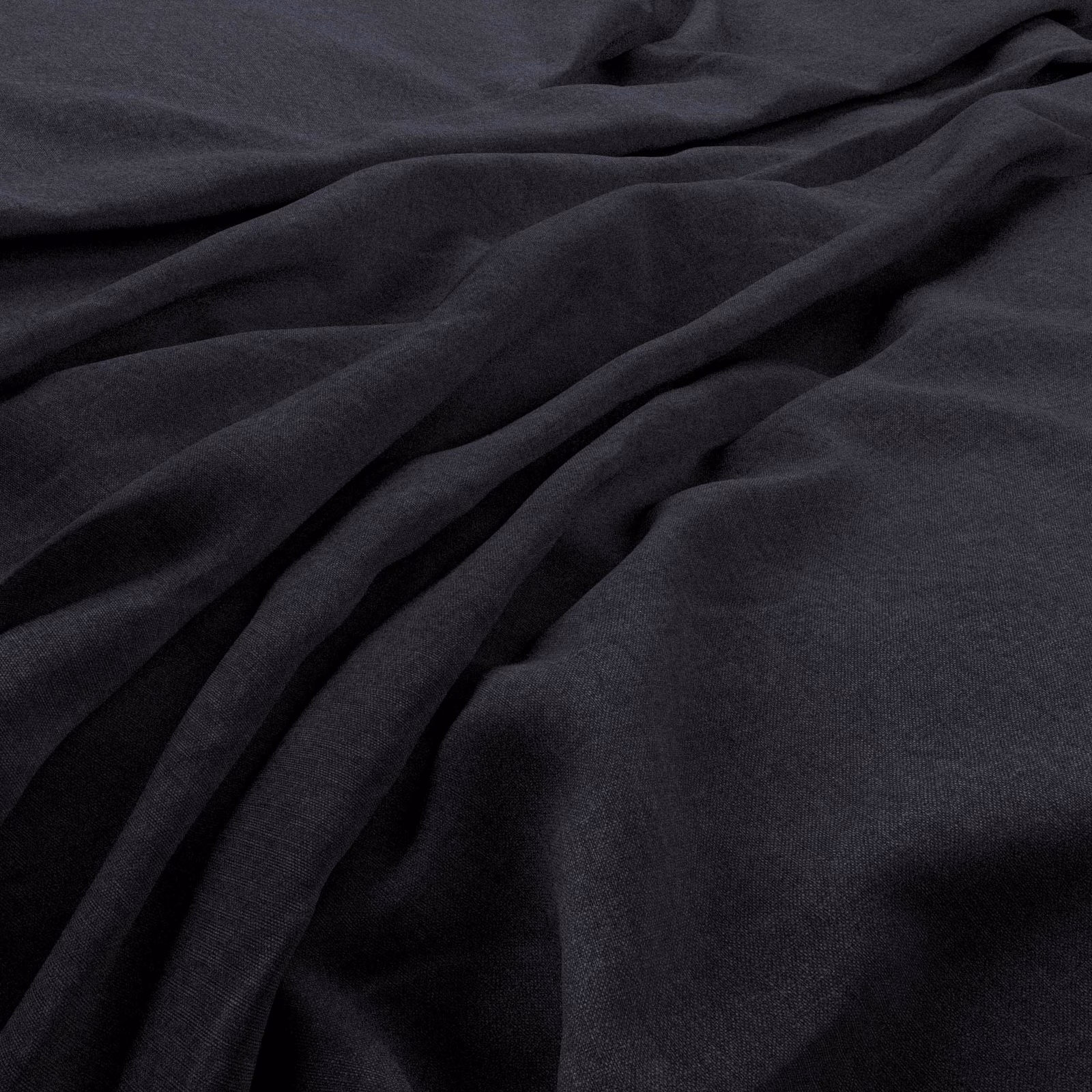 Near-black navy heavy weave gathered into soft, shadowed folds