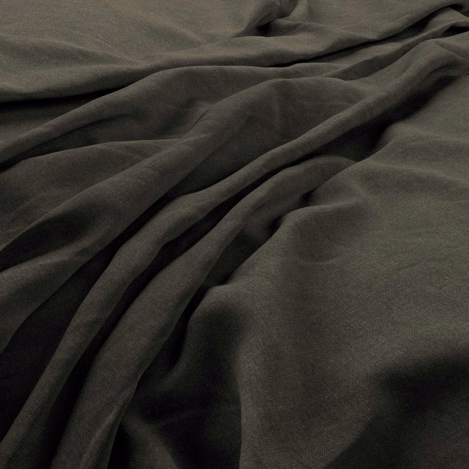 Deep smoky pine-green fabric in fluid folds, showing a fine plain weave