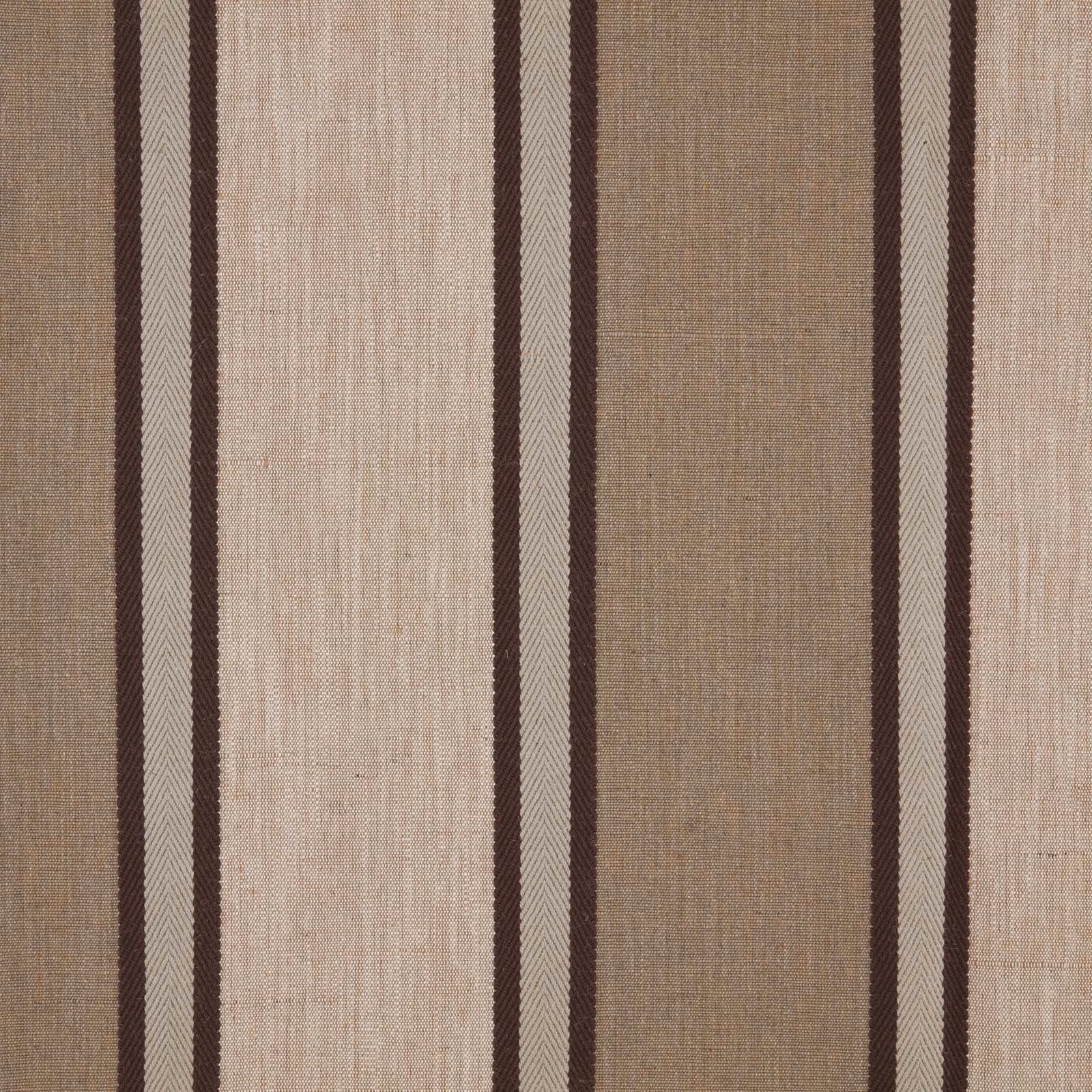 Warm taupe, ivory and chocolate vertical stripe with softly slubbed woven texture