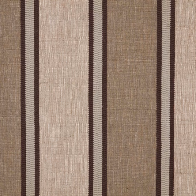 Warm taupe, ivory and chocolate vertical stripe with softly slubbed woven texture