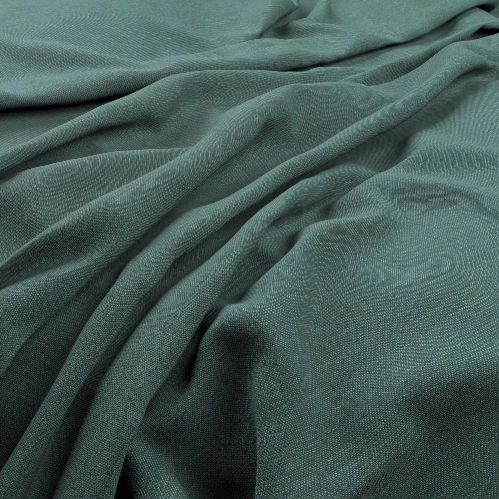 Deep Amazon teal-green fabric with fine weave gathered into soft folds