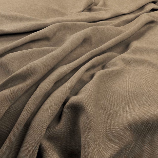 Warm bark-taupe finely woven fabric draped in soft, shadowed folds